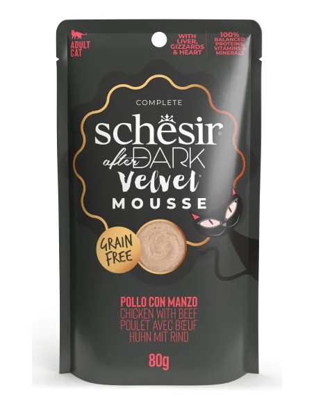 SCHESIR AFTER DARK VELVET MOUSSE POLLO Y TERNERA EN PATÉ PARA GATOS (12 UNIDADES) - 12 X 80 GR 12 X 80 GR - 2