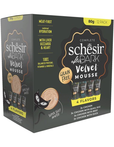 SCHESIR AFTER DARK VARIETY PACK - 4 SABORES VELVET MOUSSE PARA GATOS (12 UNIDADES) 12 X 80 GR - 2