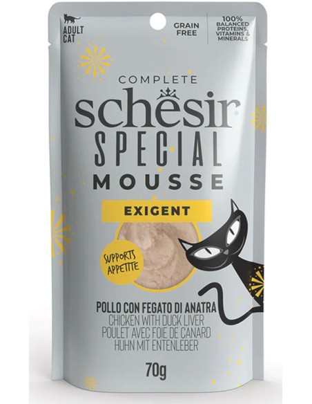 SCHESIR SPECIAL MOUSSE EXIGENT POLLO CON HIGADO DE PATO PARA GATOS (12 UNIDADES) - 12 X 70 GR 12 X 70 GR - 2
