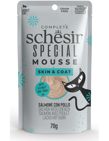 SCHESIR SPECIAL MOUSSE SKIN&COAT SALMON CON POLLO PARA GATOS (12 UNIDADES) - 12 X 70 GR 12 X 70 GR - 2