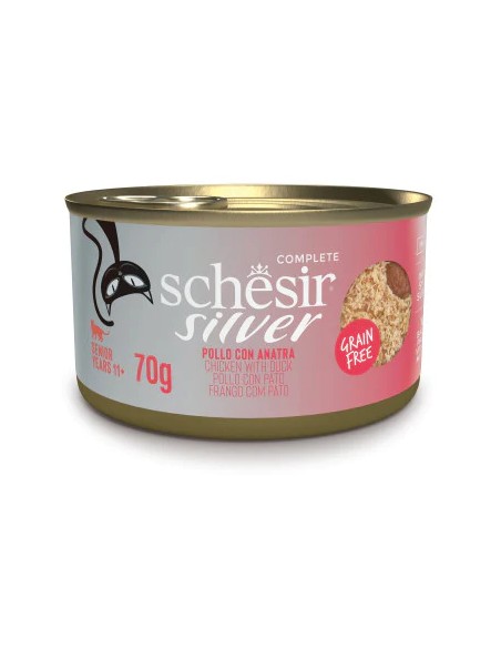 SCHESIR SILVER DOBLE TEXTURA MOUSSE&FILETES POLLO Y PATO PARA GATOS (12 UNIDADES) - 12 X 70 GR 12 X 70 GR - 2