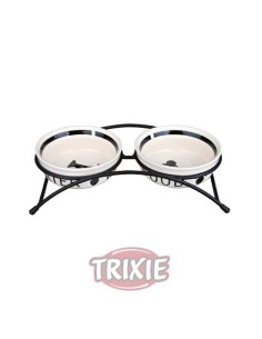 TRIXIE SET COMEDEROS CERÁMICOS CON PIE BLANCO / NEGRO BLANCO / NEGRO BLANCO / NEGRO Ø13 CM ~ 2 X 250 ML MARRÓN / NEGRO Ø20 - 2