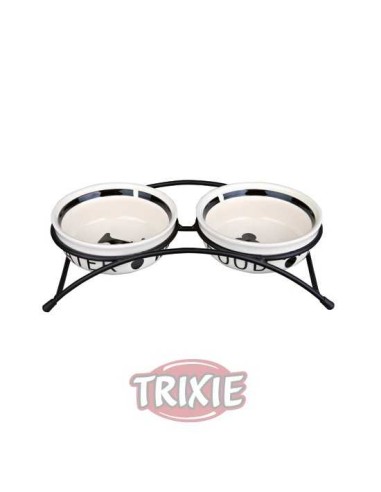 TRIXIE SET COMEDEROS CERÁMICOS CON PIE BLANCO / NEGRO BLANCO / NEGRO BLANCO / NEGRO Ø13 CM ~ 2 X 250 ML MARRÓN / NEGRO Ø20 - 2