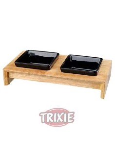TRIXIE SET COMEDERO CERÁMICA Y MADERA NEGRO 28 X 5 X 15 CM ~ 2 X 200 ML - 2