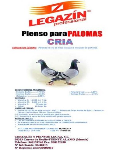 LEGAZÍN PIENSO PALOMAS CRÍA - 25 KG 25 KG - 2