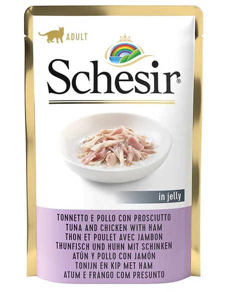 SCHESIR POLLO CON JAMÓN EN GELATINA PARA GATOS - 85 GR (20 UNIDADES) 20 X 85 GR