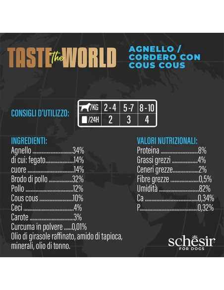 SCHESIR DOG TASTE OF THE WORLD CORDERO CON CUSCUS CAJA (8 LATAS X 150GR) - 8 X 150 GR 8 X 150 GR - 4