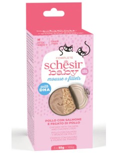 SCHESIR BABY DOBLE TEXTURE MOUSSE&FILETES POLLO CON SALMON Y HIGADO POLLO PARA GATITOS (3 UNIDADES) - 3 X 55 GR 3 X 55 GR - 2