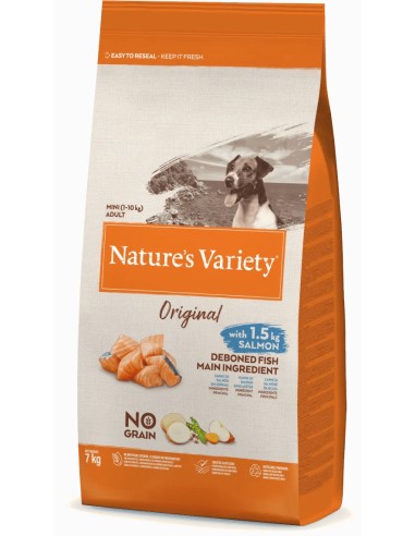 NATURES VARIETY ORIGINAL NO GRAIN MINI SALMÓN PARA PERROS PEQUEÑOS 1 5 KG 600 GR 7 KG - 2