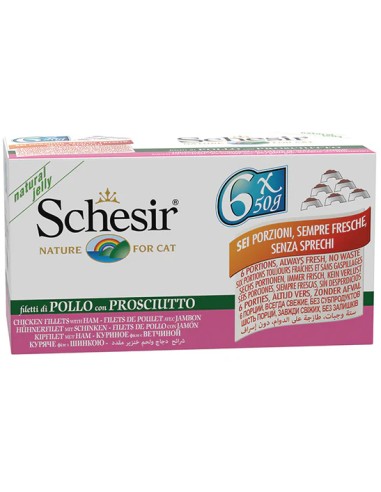 SCHESIR FILETES DE POLLO CON JAMÓN EN GELATINA PARA GATOS - 50 GR (6 UNIDADES) 6 X 50 GR - 2