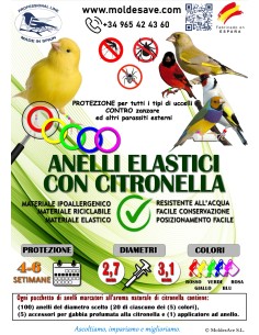MOLDES AVE ANILLAS DE MARCAJE CON CITRONELA ANTIPARÁSITOS PARA CANARIOS 3,1 MM - 100 UNIDADES Ø3 1 MM - 2 2
