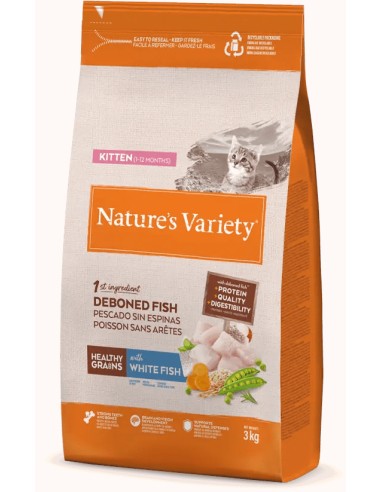 NATURES VARIETY HEALTHY GRAIN PESCADO BLANCO PARA GATITOS 3 KG 300 GR 1 25 KG